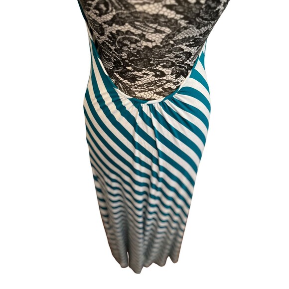 Paradise Maxi Dress Blue White Striped Backless‎ Sleeveless Asymmetrical Hem  L - Picture 4 of 15